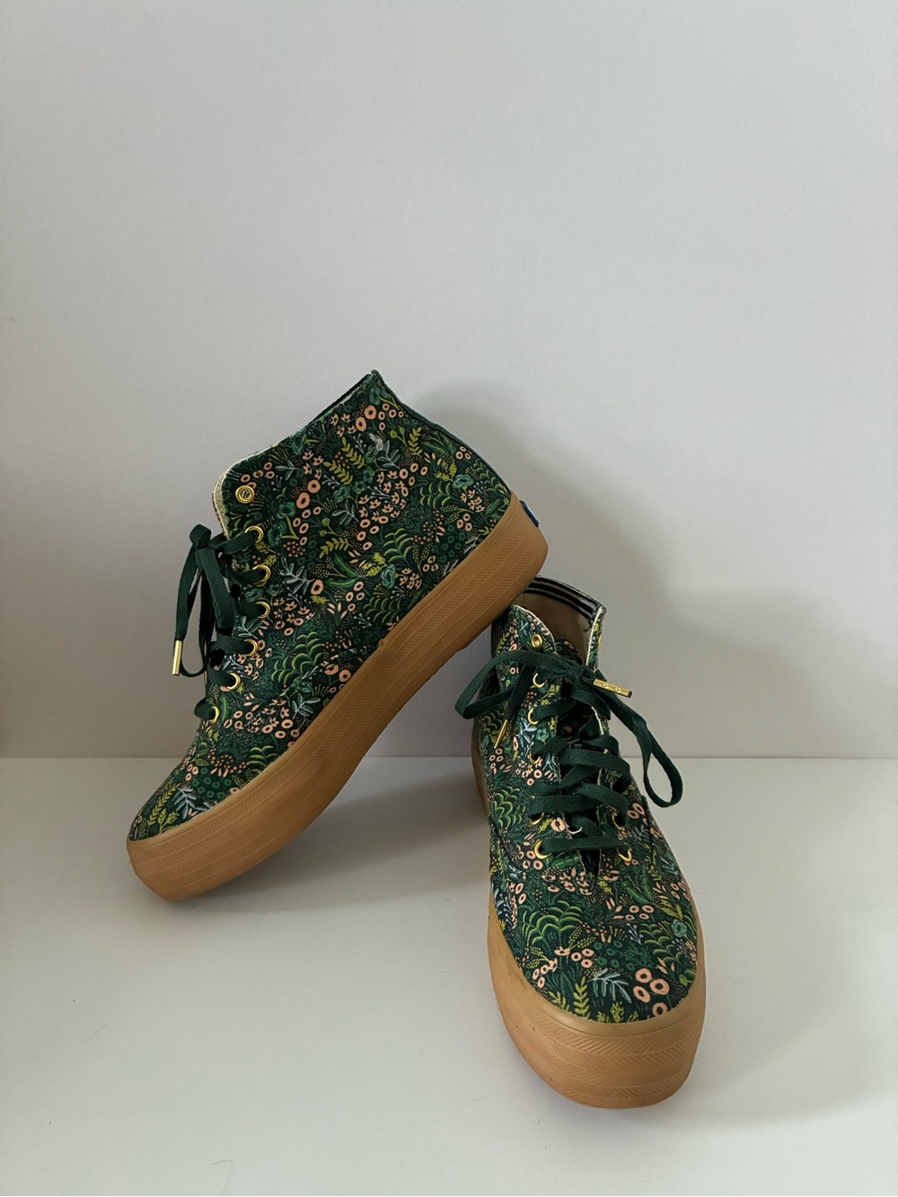 Keds Green Floral Platform Sneakers with Gum Sole Rifle Paper Company Sz. 37